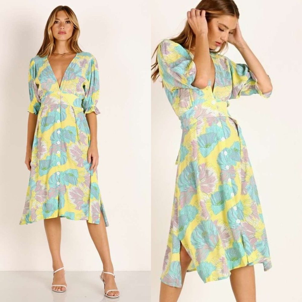 Faithfull the Brand Yellow Multi Floral Midi Dress